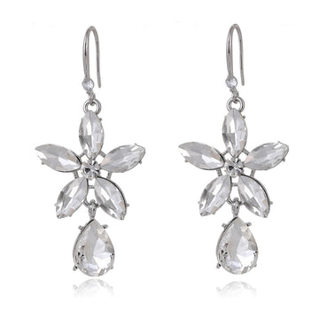 Silver Tone Crystal Flower Drop Openwork Crystal Five Designs Metal Dangle Earrings