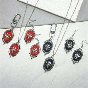 Gothic Oval Spider Cameo Keychain Necklace Earring 6 Styles