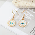 Gold Tone Round Enamel Evil Eye Hook Earrings in Three Colors view 5