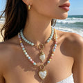 Colorful Bead Necklaces With Six Gold Tone Ocean And Heart Pendants view 3