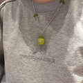 Silver Tone Green Apple Cross Pendant Necklace Statement Jewelry view 2