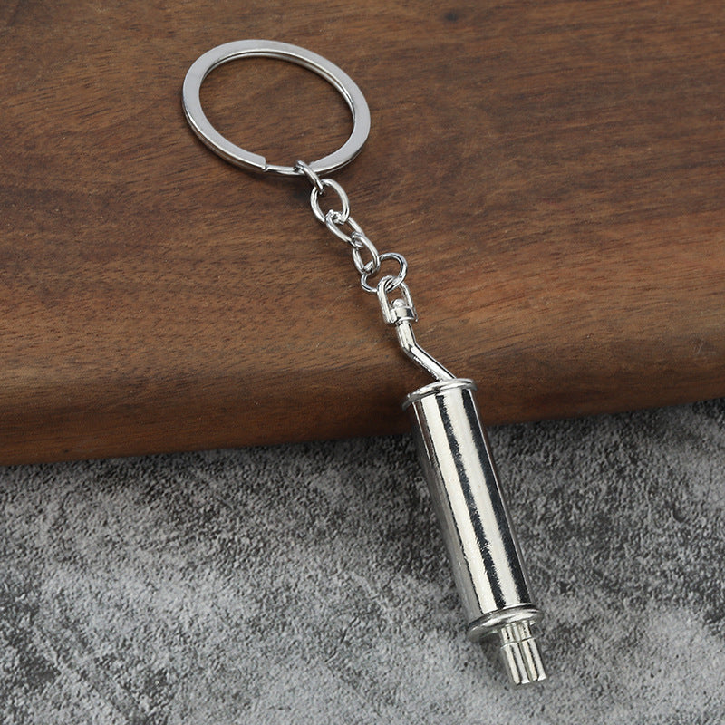 Exhaust Pipe Metal Keychain Creative Car Modification Gift Pendant
