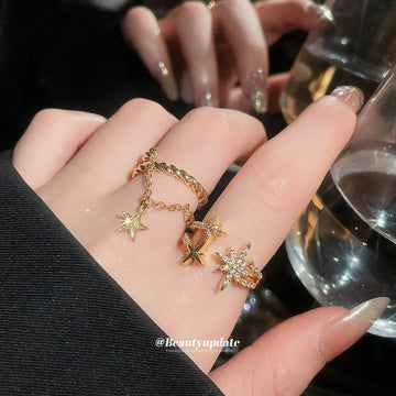 Gold Crystal Starburst Open Ring and Star Charm Ring