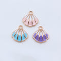 Gold Tone Ridged Seashell Enamel Charms in Three Colors view 2