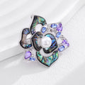Multicolor Camellia Pearl Look Silver Tone Metal Brooch Pin view 5