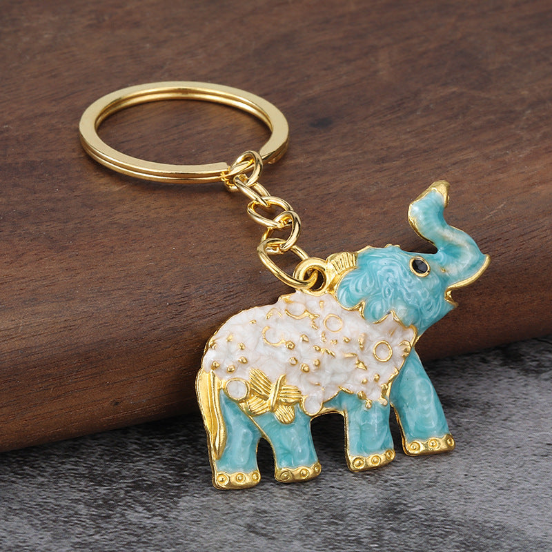 Enamel Elephant Metal Keychain Cute Car Key Ring and Women's Bag Charm