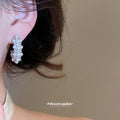 Silver Tone Pearl Look Crescent Stud Earrings with Beaded Texture view 4
