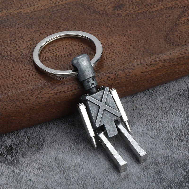 Vintage Movable Robot Metal Keychain Pendant for DIY Accessories