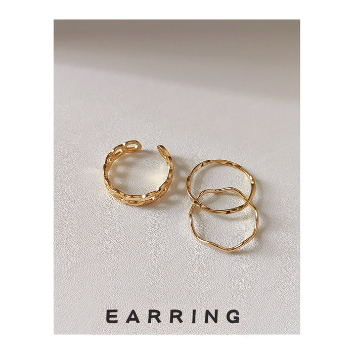 Gold Tone Slim Round Wave And Chain Pattern Rings In Three Styles