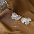 Gold Tone Translucent White Petal Cluster Drop Stud Earrings view 1