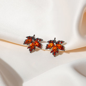 Orange Red Clear Look Maple Leaf Small Stud Earrings