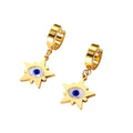 Gold Tone Evil Eye Hamsa and Star Huggie Drop Earrings view 5