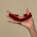 Red Crochet Bell Choker Necklace with Distinctive Textured Details view 2