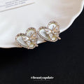 Crystal Heart and Butterfly Silver Tone Stud Earrings view 3