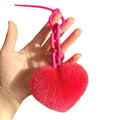 Fluffy Pom Pom Heart Bag Charm Keychain With Pink Chain Strap view 5