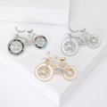 Pearl and Crystal Bicycle Brooch in Gold or Silver Tone view 1