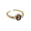 Gold Tone Black Oval Floral Medallion Adjustable Open Ring view 5