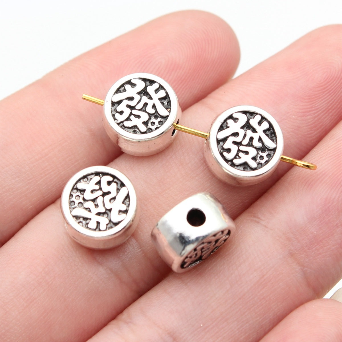 10x10x5.8mm 2.6g Multicolor Zinc Alloy Fortune Chinese Character Small Hole Beads for DIY Jewelry Making