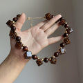 Brown Geometric Beaded Collar Necklace with Mixed Shapes view 3