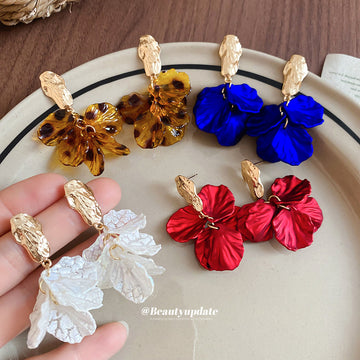Layered Petal Drop Earrings In Three Colors Jewelry