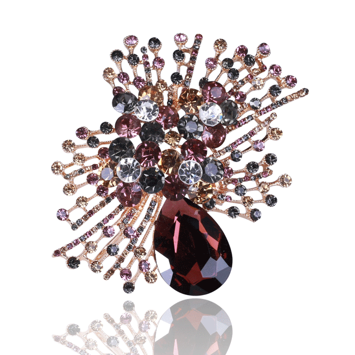 Crystal Burst Brooch with Teardrop Accent for Jackets, Coats, and Scarves