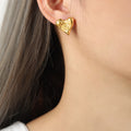 Textured Heart Stud Earrings Wrinkled Metal Gold Or Silver view 1