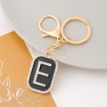 Rhinestone Initial Letter Keychain Black Enamel Gold Tone Tag view 10