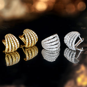 Ribbed Pave Domed Hoop Earrings In Gold And Silver Tones
