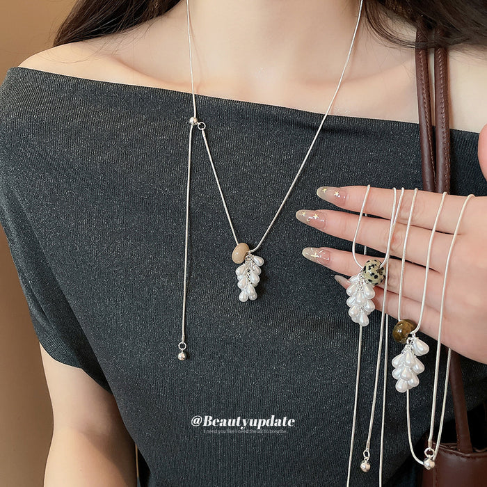 Delicate Grape Cluster Necklace with Pearl Bead Charms
