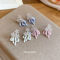 Pastel Bow and Flower Drop Stud Earrings in Three Colors view 3
