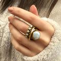 Pearl-Like Double-Orb Open Ring In Gold Silver And Two-Tone view 6