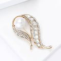 Pearl and Crystal Curved Leaf Brooch in Two Metal Tones view 3