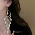 Gold Tone Pearl Fringe Circle Chandelier Earrings Decorative Jewelry view 3