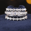 Four-Band Geometric Clear Stone Ring Set In Silver And Gold Tones view 5