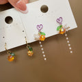 Orange Crystal Fruit Drop Earrings Gold Huggie and Heart Styles view 2