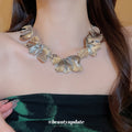 Textured Leaf Collar Necklaces in Gold and Silver Tones view 3