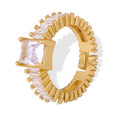 Gold Open Ribbed Ring Square Center Clear Zircon Baguettes view 5