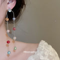 Multicolor Crystal Bead Chain Earrings with Polished Metal Details view 4