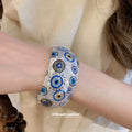 Acrylic Open Cuff Bangles Blue Green White Eye Print view 3