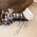 Plaid Fabric Bow Bear Hair Claw Clips Three Colors view 7