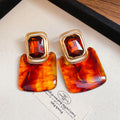 Gold Square Resin Drop Earrings in Amber and Ivory Tones view 7