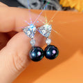 Silver Triangle Clear Stone Peacock Pearl Drop Earrings view 2