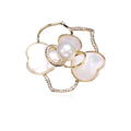 White Shell Effect Double Flower Brooch With Pearl Center view 6