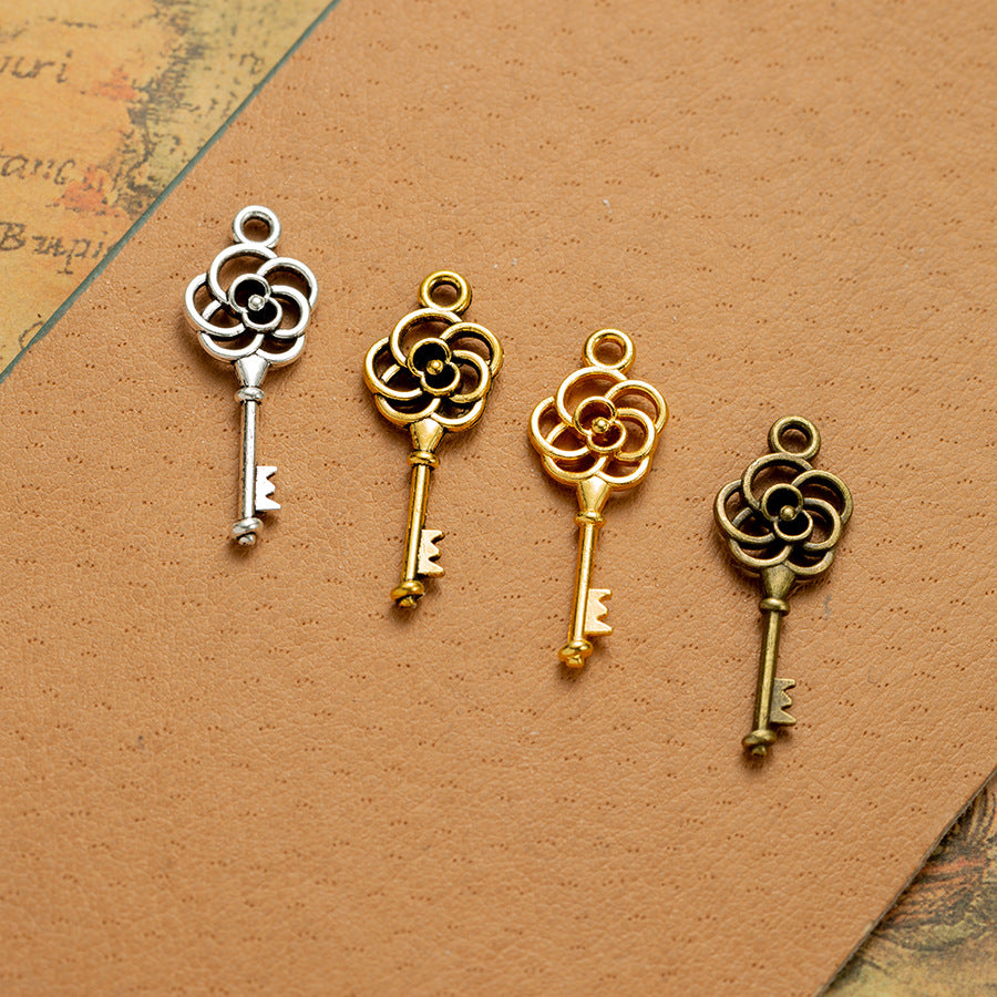 27x10mm Double-Sided Rose Alloy Pendant Charm