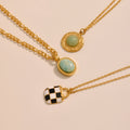 Checkerboard Enamel and Natural Stone Pendant Necklaces view 3