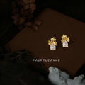 Gold Tone Flower Cluster And Clear Teardrop Stone Stud Earrings view 1