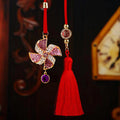 Jeweled Cross Vehicle Hanging Ornament with Red Cord and Long Tassel view 2