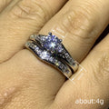 Round Solitaire Curved Two-Ring Set In Polished Silver Tone view 4