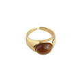 Gold Tone Chunky Open Adjustable Ring With Amber Brown Oval Stone view 5