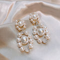 Pearl Wreath Statement Drop Earrings With Polished Metal Tone Details view 3